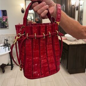 Elegant Red Croc-Embossed Bucket Bag